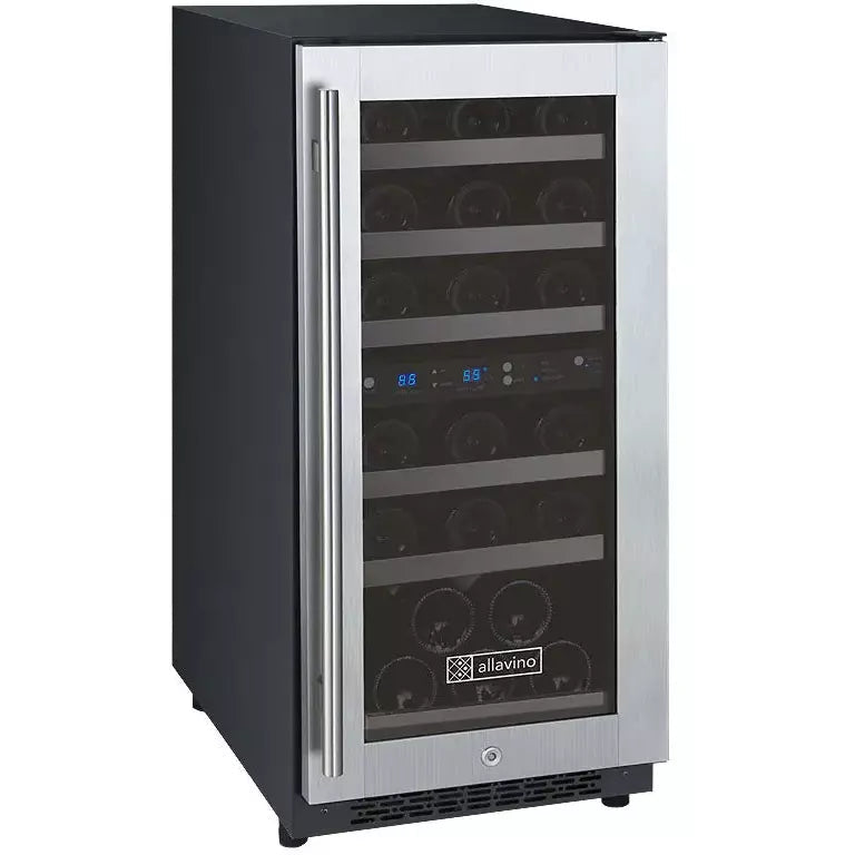 Allavino 15" Wide FlexCount II Tru-Vino 30 Bottle Dual Zone Stainless Steel Right Hinge Wine Refrigerator-My Vino Vault