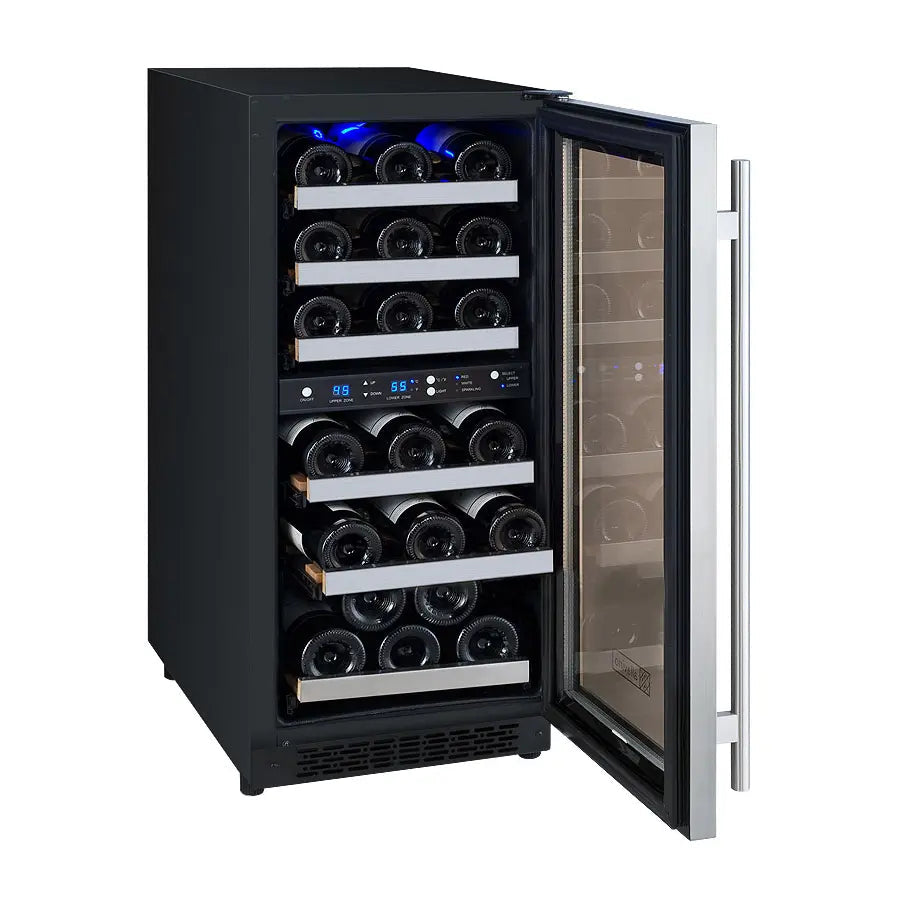 Allavino 15" Wide FlexCount II Tru-Vino 30 Bottle Dual Zone Stainless Steel Right Hinge Wine Refrigerator-My Vino Vault