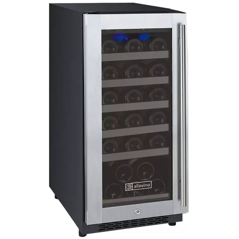 Allavino 15" Wide FlexCount II Tru-Vino 30 Bottle Single Zone Stainless Steel Left Hinge Wine Refrigerator-My Vino Vault