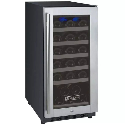 Allavino 15" Wide FlexCount II Tru-Vino 30 Bottle Single Zone Stainless Steel Right Hinge Wine Refrigerator-My Vino Vault