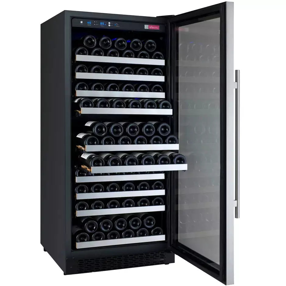 Allavino 24" Wide FlexCount II Tru-Vino 128 Bottle Single Zone Stainless Steel Right Hinge Wine Refrigerator-My Vino Vault