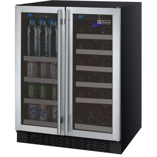 Allavino 24" Wide FlexCount II Tru-Vino 18 Bottle/66 Cans Dual Zone Stainless Steel Wine Refrigerator/Beverage Center-My Vino Vault