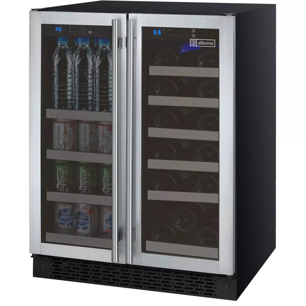 Allavino 24 Wide FlexCount II Tru-Vino 18 Bottle/66 Cans Dual Zone Stainless Steel Wine Refrigerator/Beverage Center-My Vino Vault