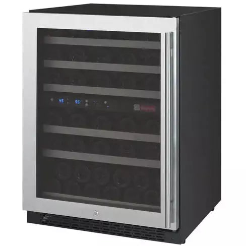 Allavino 24" Wide FlexCount II Tru-Vino 56 Bottle Dual Zone Stainless Steel Left Hinge Wine Refrigerator-My Vino Vault