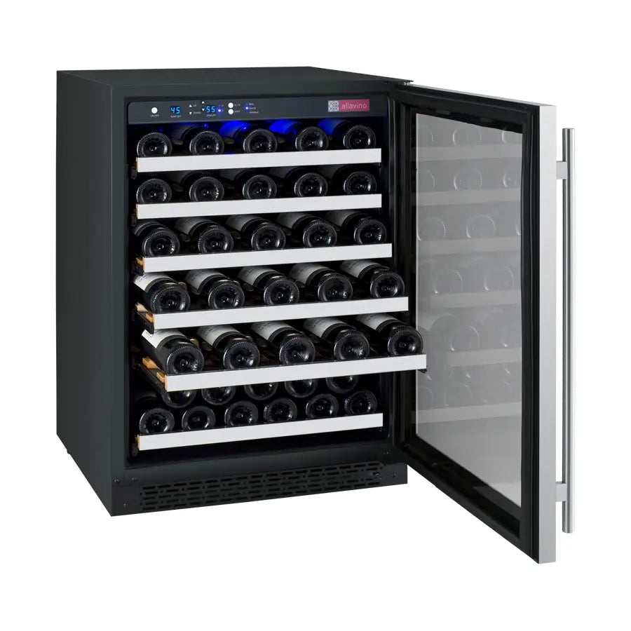 Allavino 24" Wide FlexCount II Tru-Vino 56 Bottle Single Zone Stainless Steel Right Hinge Wine Refrigerator-My Vino Vault