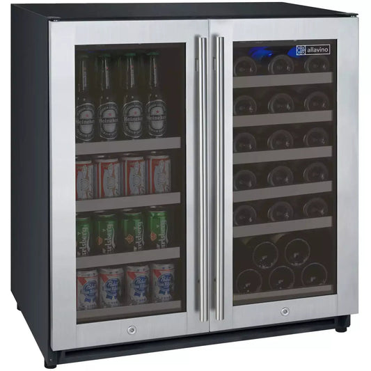 Allavino 30" Wide FlexCount II Tru-Vino 30 Bottle/88 Can Dual Zone Stainless Steel Built-In Wine Refrigerator/Beverage Center-My Vino Vault