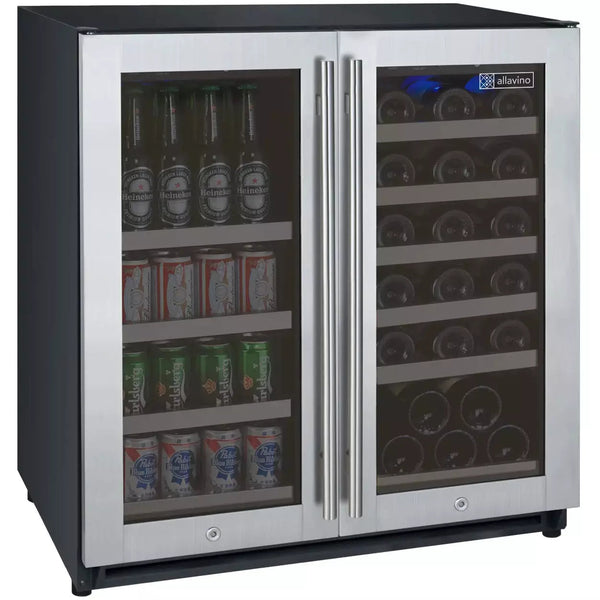 Allavino 30 Wide FlexCount II Tru-Vino 30 Bottle/88 Can Dual Zone Stainless Steel Built-In Wine Refrigerator/Beverage Center-My Vino Vault