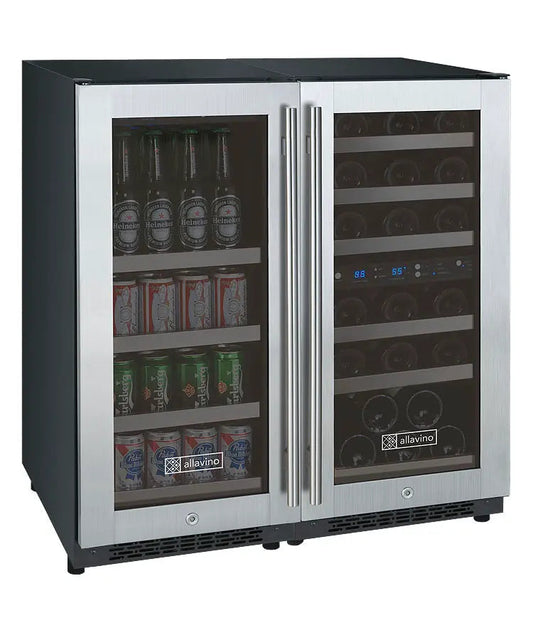 Allavino 30" Wide FlexCount II Tru-Vino 30 Bottle/88 Can Dual Zone Stainless Steel Side-by-Side Wine Refrigerator/Beverage Center-My Vino Vault