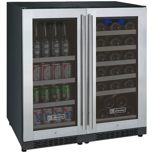 Allavino 30" Wide FlexCount II Tru-Vino 30 Bottle/88 Can Dual Zone Stainless Steel Side-by-Side Wine Refrigerator/Beverage Center-My Vino Vault