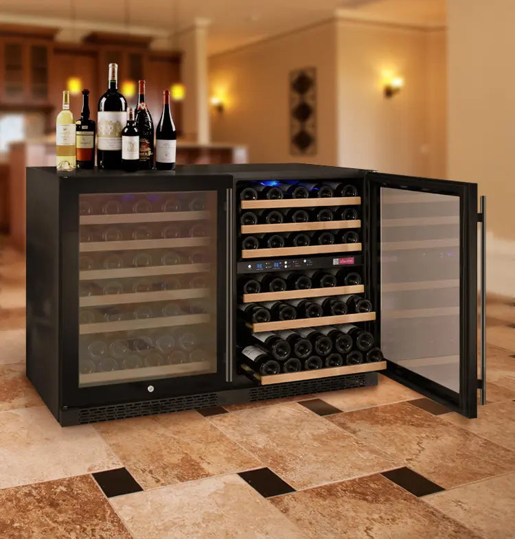 Allavino 47" Wide FlexCount II Tru-Vino 112 Bottle Three Zone Black Side-by-Side Wine Refrigerator-My Vino Vault