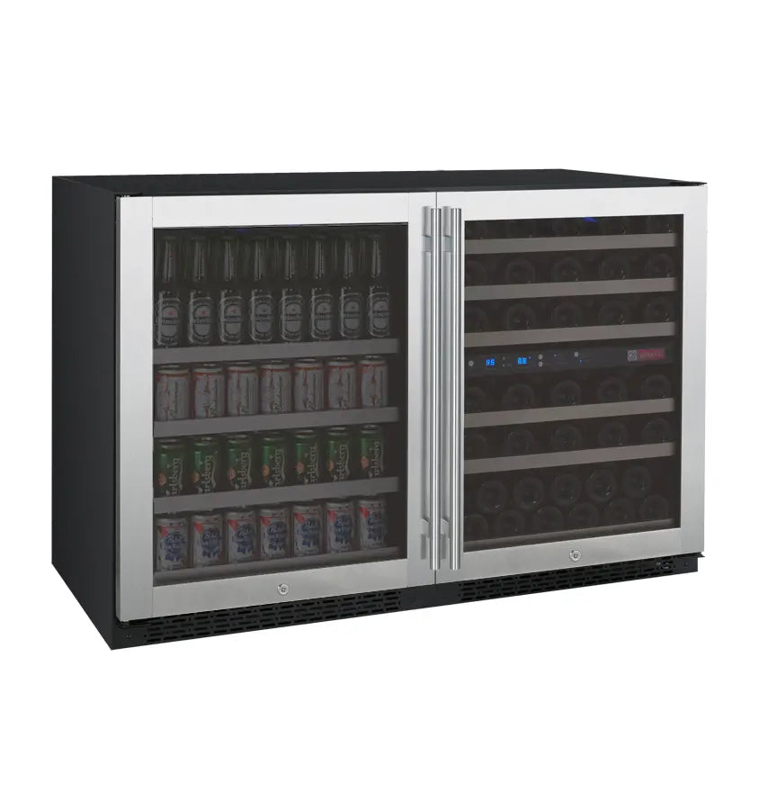 Allavino 47" Wide FlexCount II Tru-Vino 56 Bottle/124 Can Stainless Steel Side-by-Side Wine Refrigerator/Beverage Center-My Vino Vault