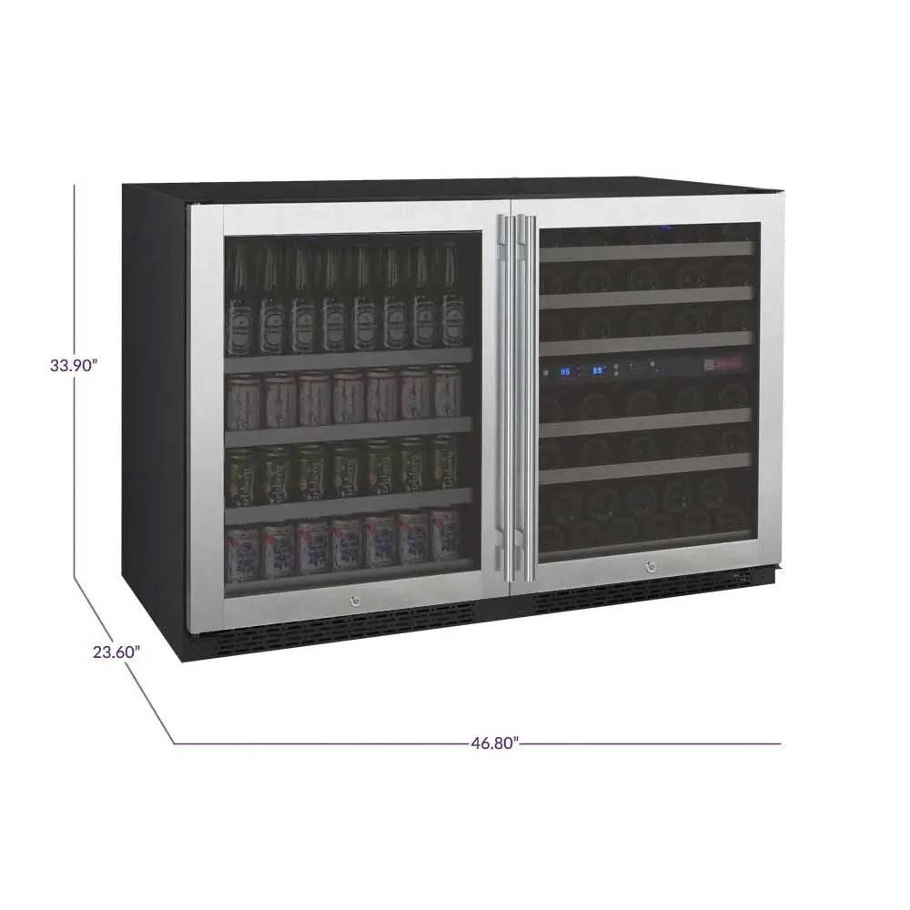 Allavino 47" Wide FlexCount II Tru-Vino 56 Bottle/124 Can Stainless Steel Side-by-Side Wine Refrigerator/Beverage Center-My Vino Vault